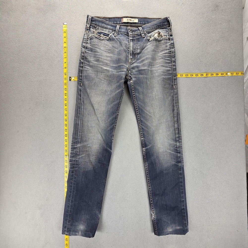 VTG Levis 519 Jeans Mens Blue Slim Engineered Altered Hem‎ Honeycomb Fits 32x30